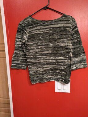 Duniá Cropped Top Medium Tie Dye Textured Ruched Stripe 3/4 Sleeve Boho